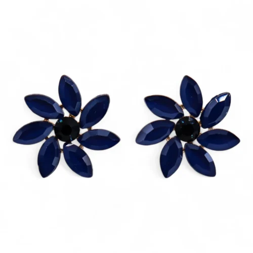 Königsblaue Vintage Glas Ohrringe - Ohrstecker mit Edelstahl - Blumendesign