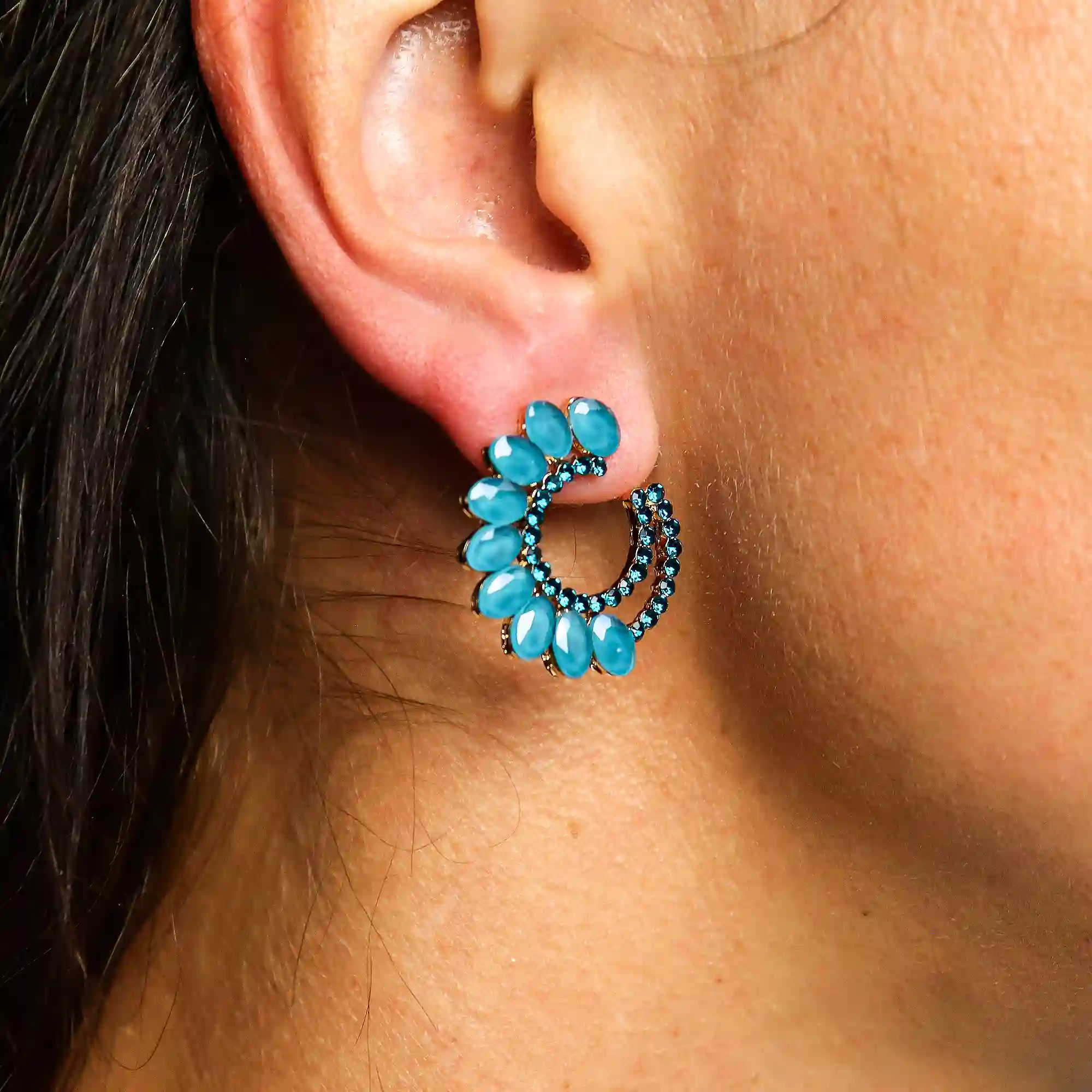 Türkisgrüne Vintage Glas Ohrringe - Ohrstecker - Creolen - Edelstahl poliert 2 Türkisgrüne Vintage Glas Ohrringe - Ohrstecker - Creolen - Edelstahl poliert – Bild 2