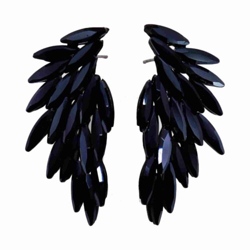 Schwarze Vintage Glas Ohrringe - Engelsflügel - Hängeohrringe - Edelstahl
