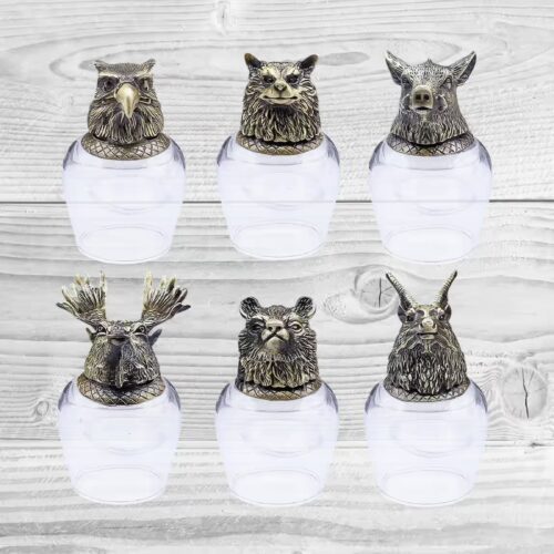 Set 6 Likörgläser - Whiskygläser (100 ml) – Waldtiere – Antikbronze