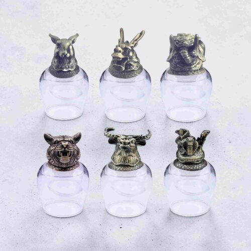 6 Whiskygläser - Cognacschwenker 100 ml – Wildtiere – Antikbronze