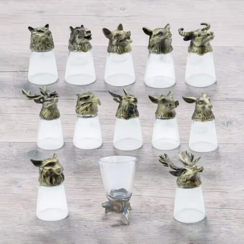 Set 12 Schnapsgläser - Shotgläser - 25ml - Waldwesen - Antikbronze