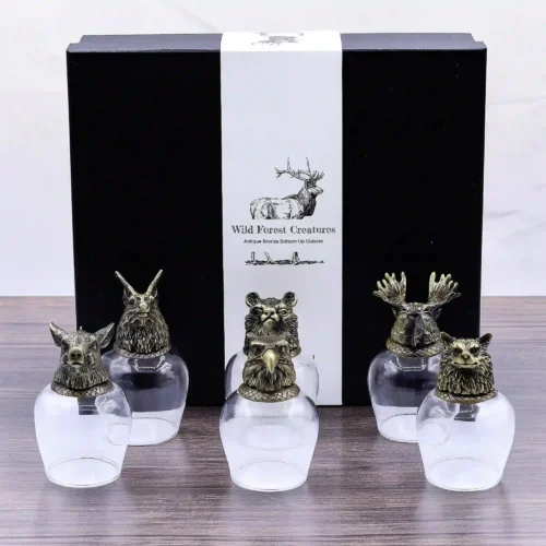 Set 6 Likörgläser - Whiskygläser (100 ml) – Waldtiere – Antikbronze