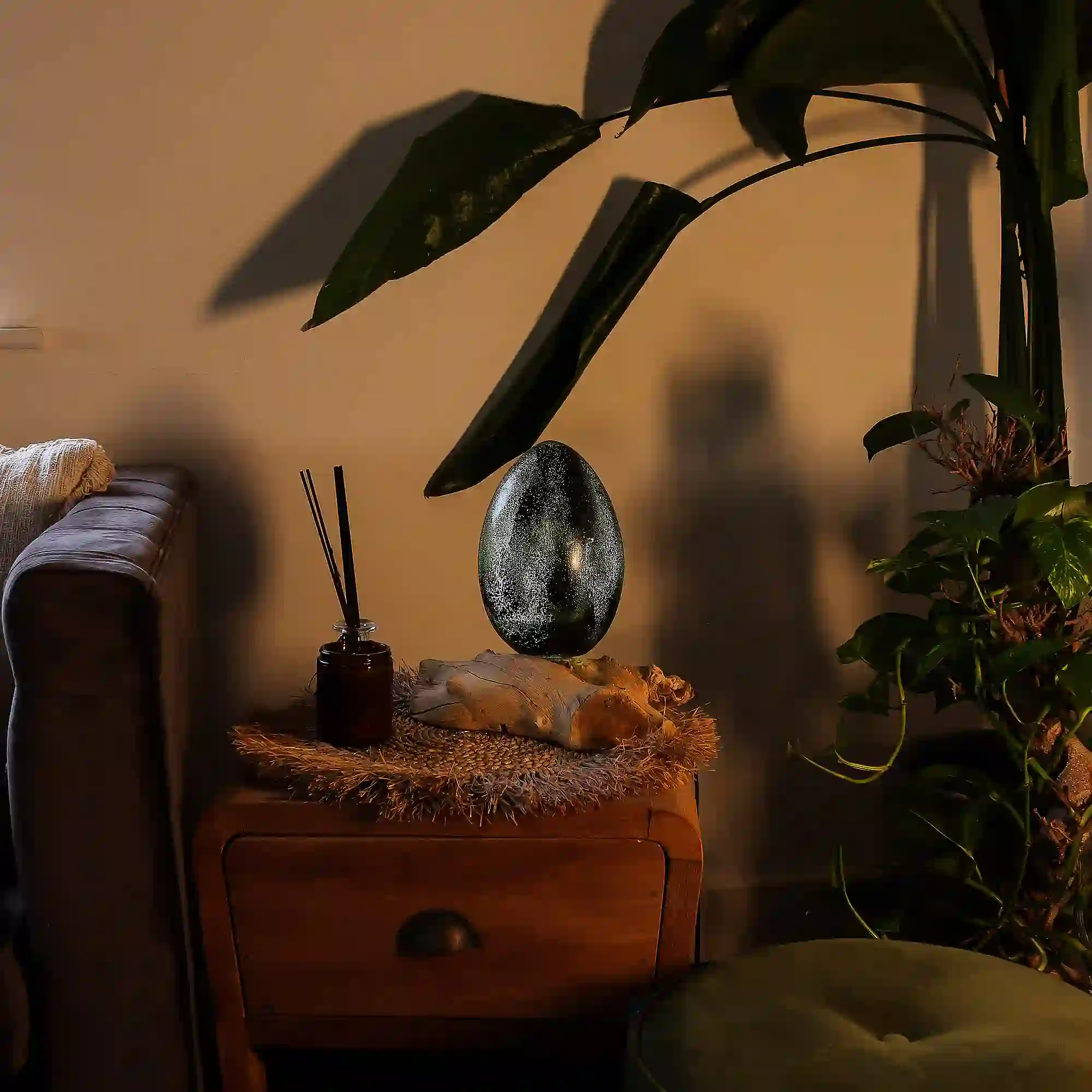 Tischlampe Lava, Nachttischlampe 30cm x 20cm oval auf Naturholz - grey 3 Tischlampe Lava, Nachttischlampe 30cm x 20cm oval auf Naturholz - grey – Bild 3